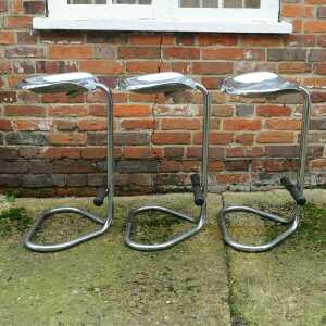 Vintage Chrome Tractor Stool By Rodney Kinsman For OMK Design, 1960s, Set Of 3