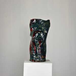 Abstract Decorative Glazed Ceramic Vase Sculpture by Pupo Gino, 1940s, Italy