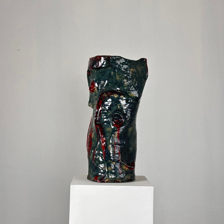 Abstract Decorative Glazed Ceramic Vase Sculpture by Pupo Gino, 1940s, Italy