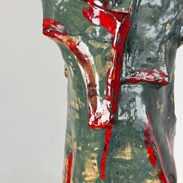Abstract Decorative Glazed Ceramic Vase Sculpture by Pupo Gino, 1940s, Italy