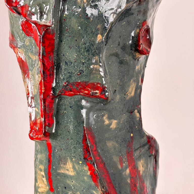 Abstract Decorative Glazed Ceramic Vase Sculpture by Pupo Gino, 1940s, Italy