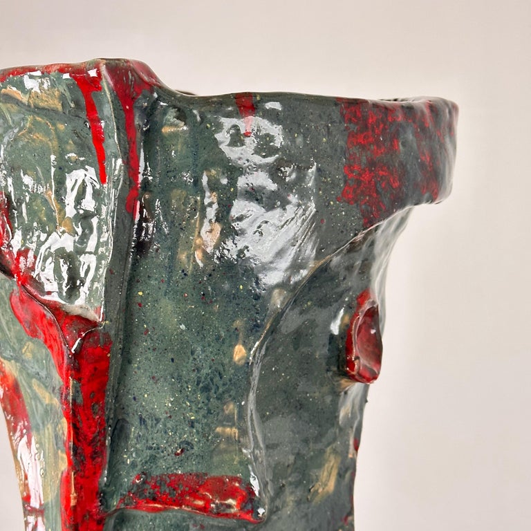 Abstract Decorative Glazed Ceramic Vase Sculpture by Pupo Gino, 1940s, Italy