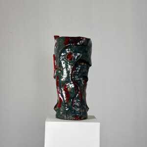 Abstract Decorative Glazed Ceramic Vase Sculpture by Pupo Gino, 1940s, Italy