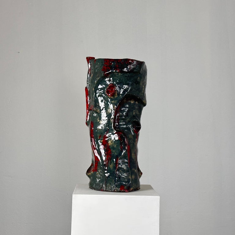 Abstract Decorative Glazed Ceramic Vase Sculpture by Pupo Gino, 1940s, Italy