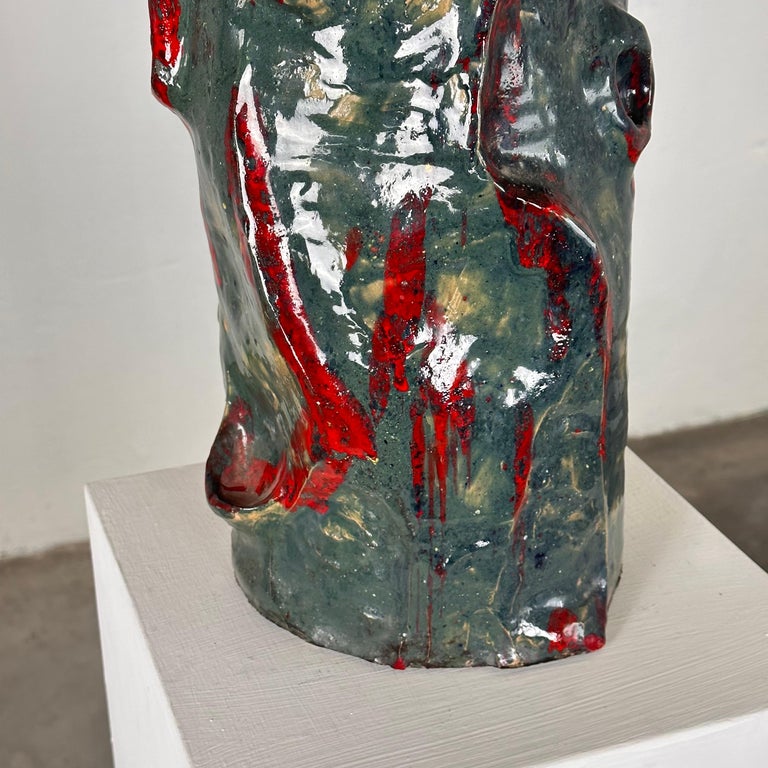 Abstract Decorative Glazed Ceramic Vase Sculpture by Pupo Gino, 1940s, Italy