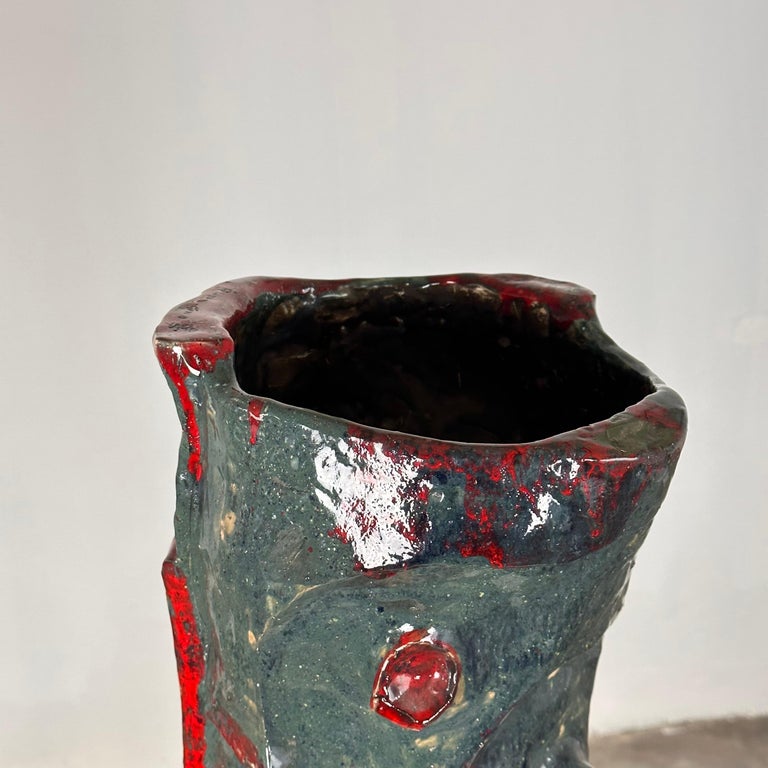 Abstract Decorative Glazed Ceramic Vase Sculpture by Pupo Gino, 1940s, Italy
