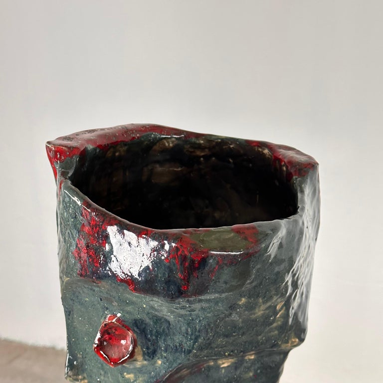 Abstract Decorative Glazed Ceramic Vase Sculpture by Pupo Gino, 1940s, Italy