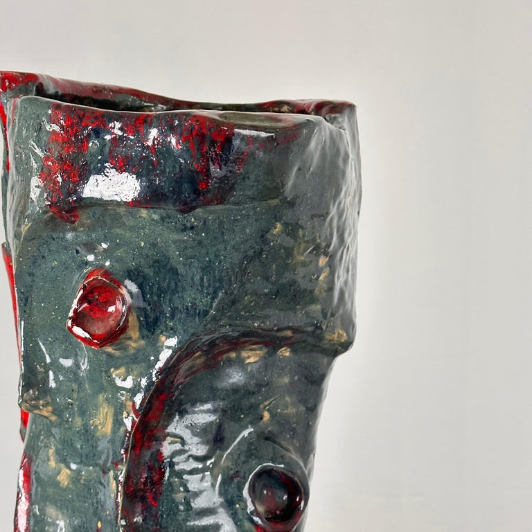 Abstract Decorative Glazed Ceramic Vase Sculpture by Pupo Gino, 1940s, Italy