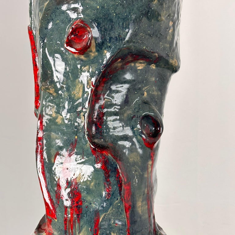 Abstract Decorative Glazed Ceramic Vase Sculpture by Pupo Gino, 1940s, Italy