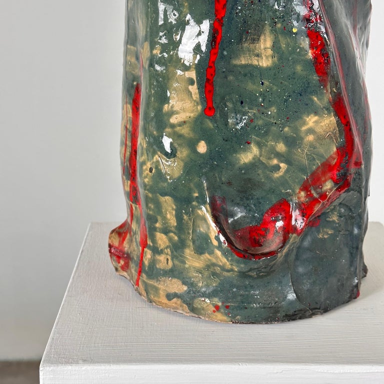 Abstract Decorative Glazed Ceramic Vase Sculpture by Pupo Gino, 1940s, Italy
