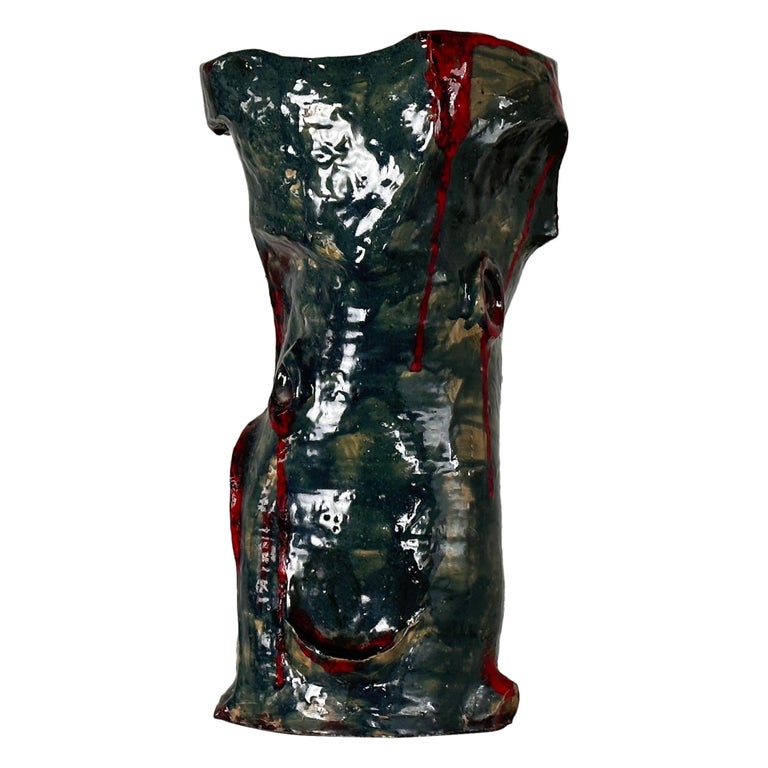 Abstract Decorative Glazed Ceramic Vase Sculpture by Pupo Gino, 1940s, Italy