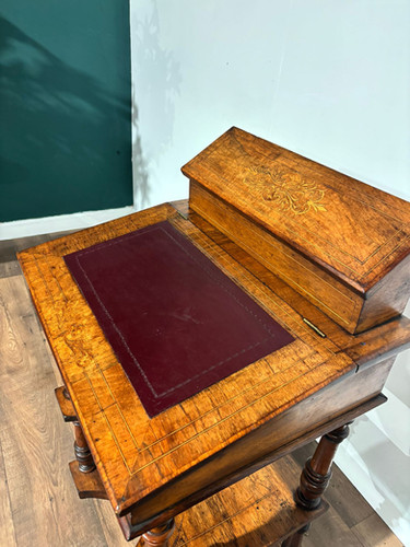 Antique Inlaid Walnut Davenport Style Desk