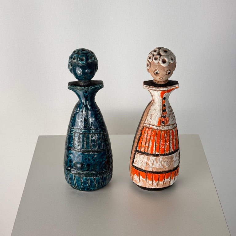 Beautiful Pair of Handcrafted Lady Figurines by Aldo Londi for Bitossi, 1970s