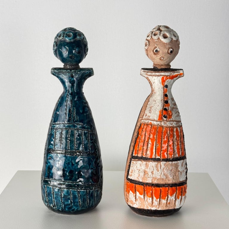 Beautiful Pair of Handcrafted Lady Figurines by Aldo Londi for Bitossi, 1970s