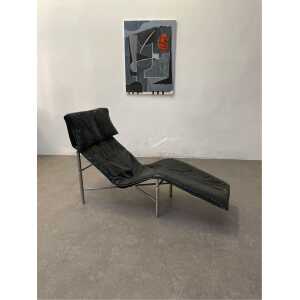 Black Leather ‘Skye’ Chaise Longue by Tord Björklund, Ikea Sweden, 1970s