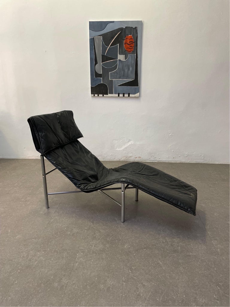 Black Leather ‘Skye’ Chaise Longue by Tord Björklund, Ikea Sweden, 1970s