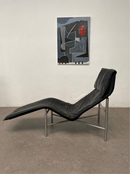 Black Leather ‘Skye’ Chaise Longue by Tord Björklund, Ikea Sweden, 1970s