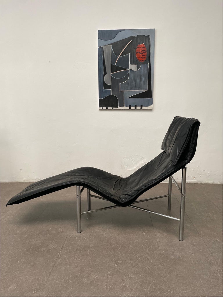 Black Leather ‘Skye’ Chaise Longue by Tord Björklund, Ikea Sweden, 1970s