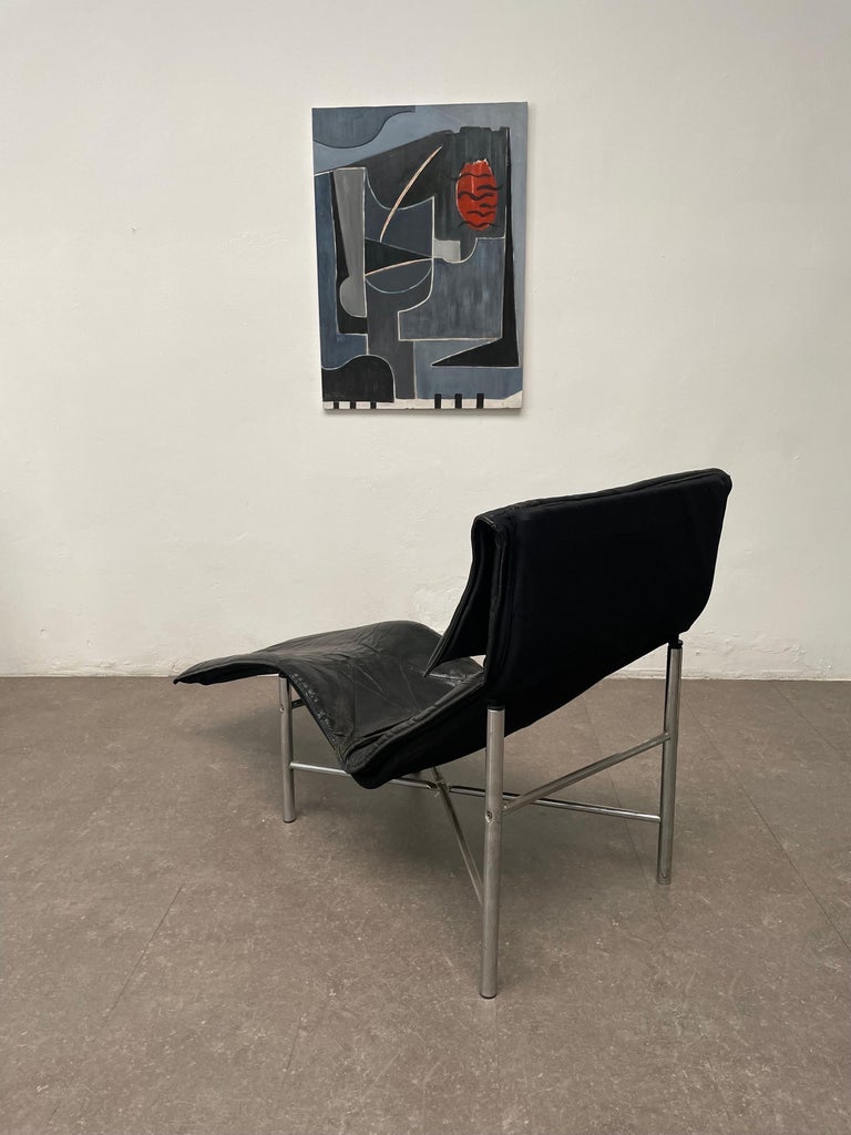 Black Leather ‘Skye’ Chaise Longue by Tord Björklund, Ikea Sweden, 1970s