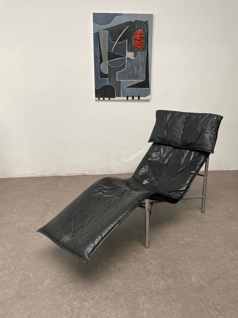 Black Leather ‘Skye’ Chaise Longue by Tord Björklund, Ikea Sweden, 1970s