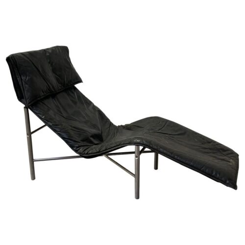 Black Leather ‘Skye’ Chaise Longue by Tord Björklund, Ikea Sweden, 1970s