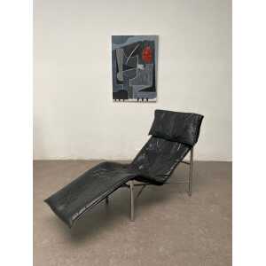 Black Leather ‘Skye’ Chaise Longue by Tord Björklund, Ikea Sweden, 1970s