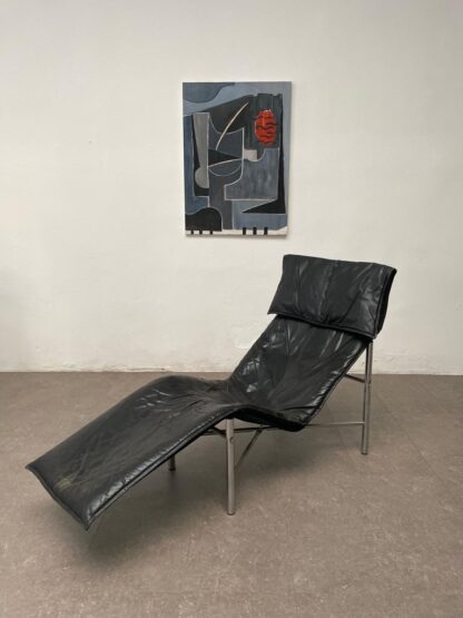 Black Leather ‘Skye’ Chaise Longue by Tord Björklund, Ikea Sweden, 1970s