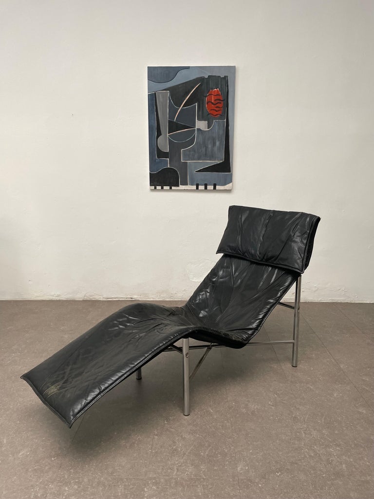 Black Leather ‘Skye’ Chaise Longue by Tord Björklund, Ikea Sweden, 1970s