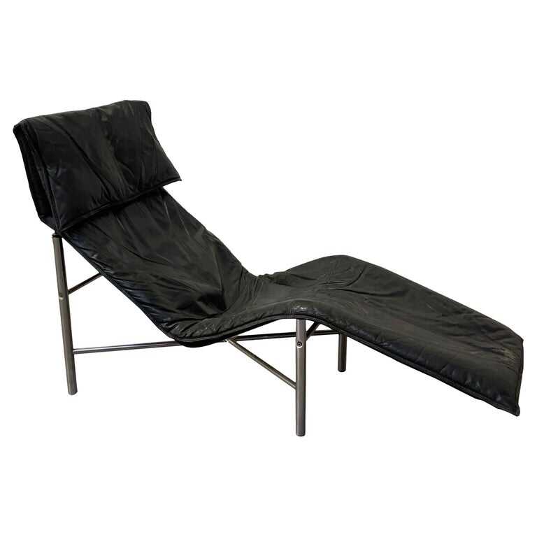 Black Leather ‘Skye’ Chaise Longue by Tord Björklund, Ikea Sweden, 1970s
