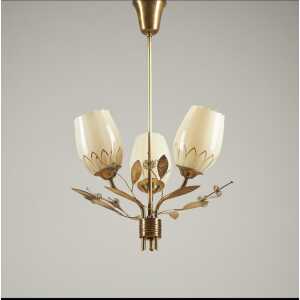Brass and Glass Chandelier, Attributed to Paavo Tynell for Itsu, Finland, 1950