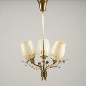 Brass and Glass Chandelier, Attributed to Paavo Tynell for Itsu, Finland, 1950