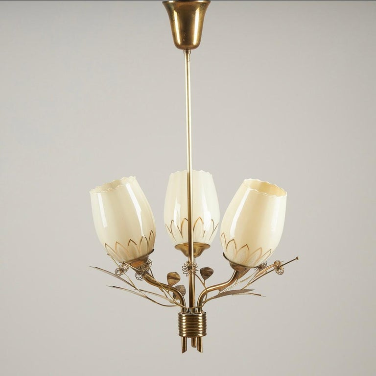 Brass and Glass Chandelier, Attributed to Paavo Tynell for Itsu, Finland, 1950