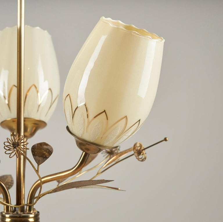 Brass and Glass Chandelier, Attributed to Paavo Tynell for Itsu, Finland, 1950