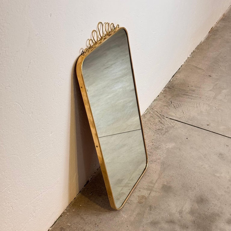 Brass Shield Mirror with Randaccio Design Attributed to Gio Ponti, 1950s