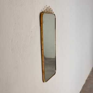 Brass Shield Mirror with Randaccio Design Attributed to Gio Ponti, 1950s