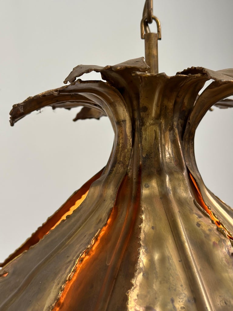 Brutalist Brass Hanging Lamp by Sven Aage Jensen for Holm Sørensen, 1960s