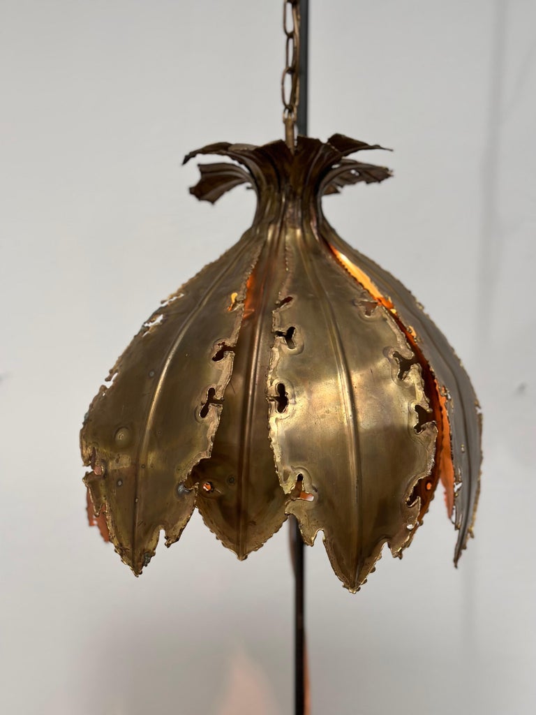 Brutalist Brass Hanging Lamp by Sven Aage Jensen for Holm Sørensen, 1960s