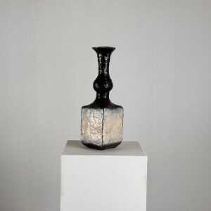 Brutalist Single-Stem Raku Ceramic Vase, 1970s, Italy