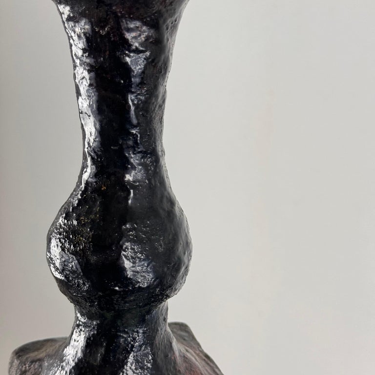 Brutalist Single-Stem Raku Ceramic Vase, 1970s, Italy