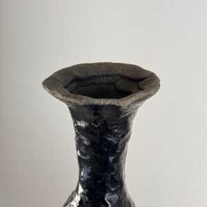Brutalist Single-Stem Raku Ceramic Vase, 1970s, Italy