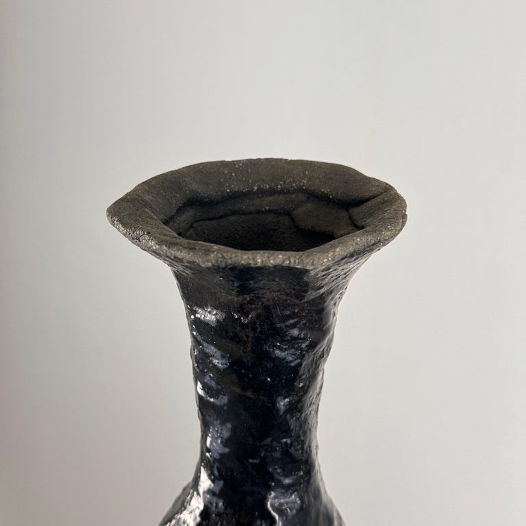 Brutalist Single-Stem Raku Ceramic Vase, 1970s, Italy