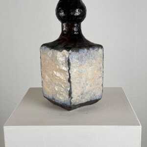 Brutalist Single-Stem Raku Ceramic Vase, 1970s, Italy