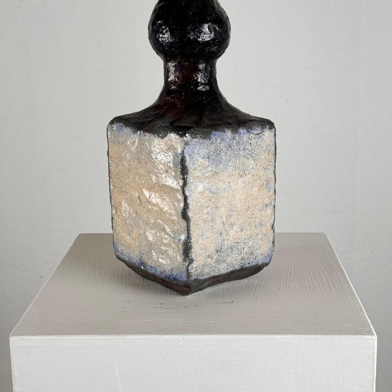 Brutalist Single-Stem Raku Ceramic Vase, 1970s, Italy