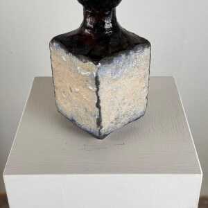 Brutalist Single-Stem Raku Ceramic Vase, 1970s, Italy