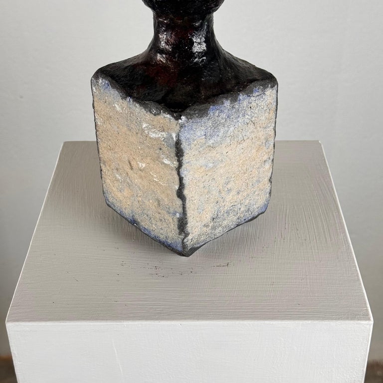 Brutalist Single-Stem Raku Ceramic Vase, 1970s, Italy