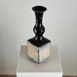 Brutalist Single-Stem Raku Ceramic Vase, 1970s, Italy