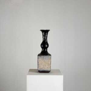 Brutalist Single-Stem Raku Ceramic Vase, 1970s, Italy