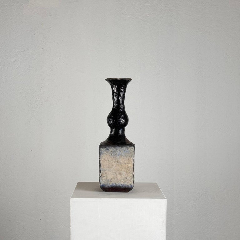 Brutalist Single-Stem Raku Ceramic Vase, 1970s, Italy