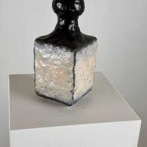 Brutalist Single-Stem Raku Ceramic Vase, 1970s, Italy