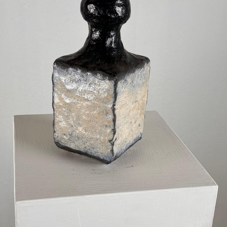Brutalist Single-Stem Raku Ceramic Vase, 1970s, Italy